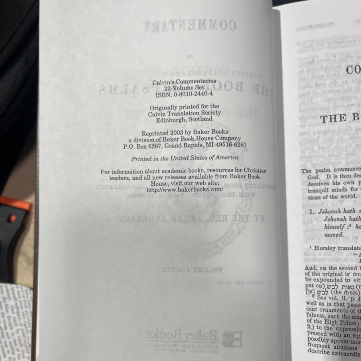 commentary on ty, the book of psalms book, by john calvin, 2003 Hardcover image 3