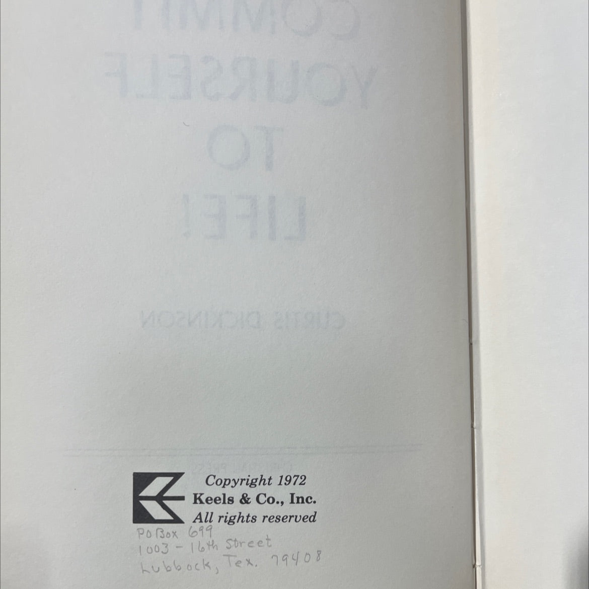 commit yourself to life! book, by curtis dickinson, 1972 Hardcover image 3