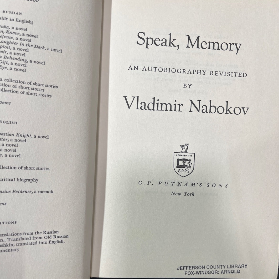 conclusive evidence book, by Vladimir Nabokov, 1966 Hardcover image 2