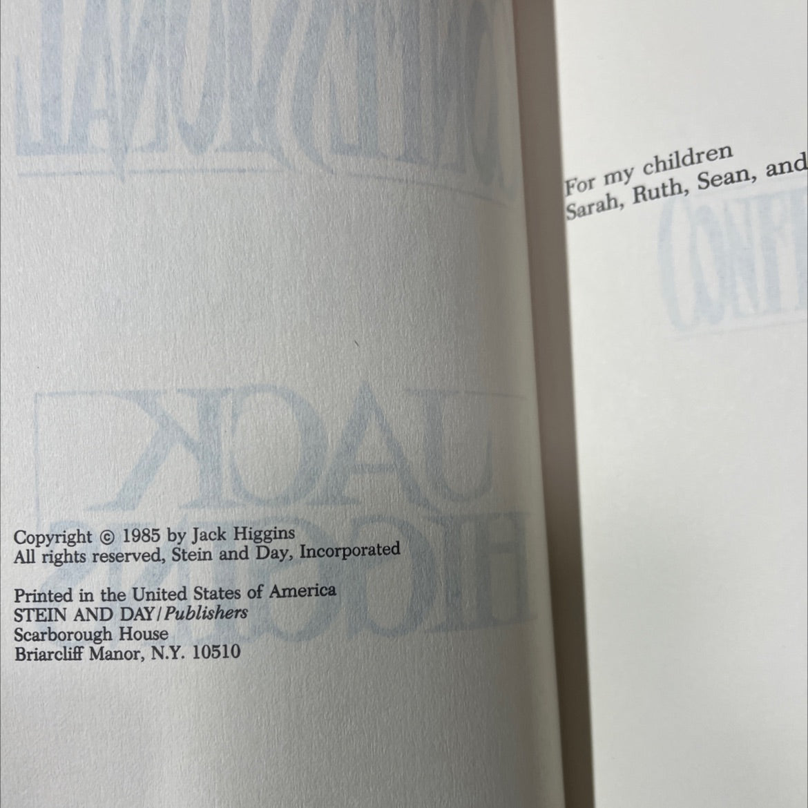 confessional book, by Jack Higgins, 1985 Hardcover image 3