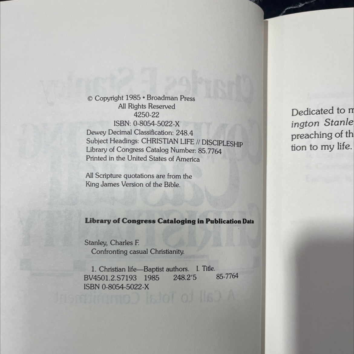 confronting casual christianity a call to total commitment book, by charles f. stanley, 1985 Hardcover image 3