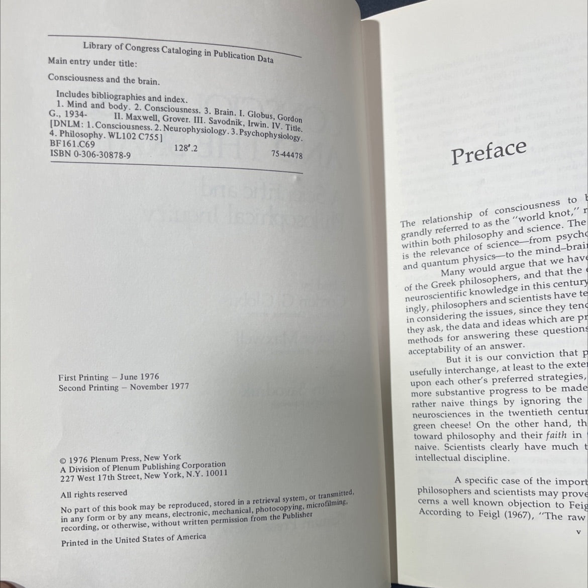 consciousness and the brain a scientific and philosophical inquiry book, by Gordon G. Globus, Grover Maxwell, Irwin image 3