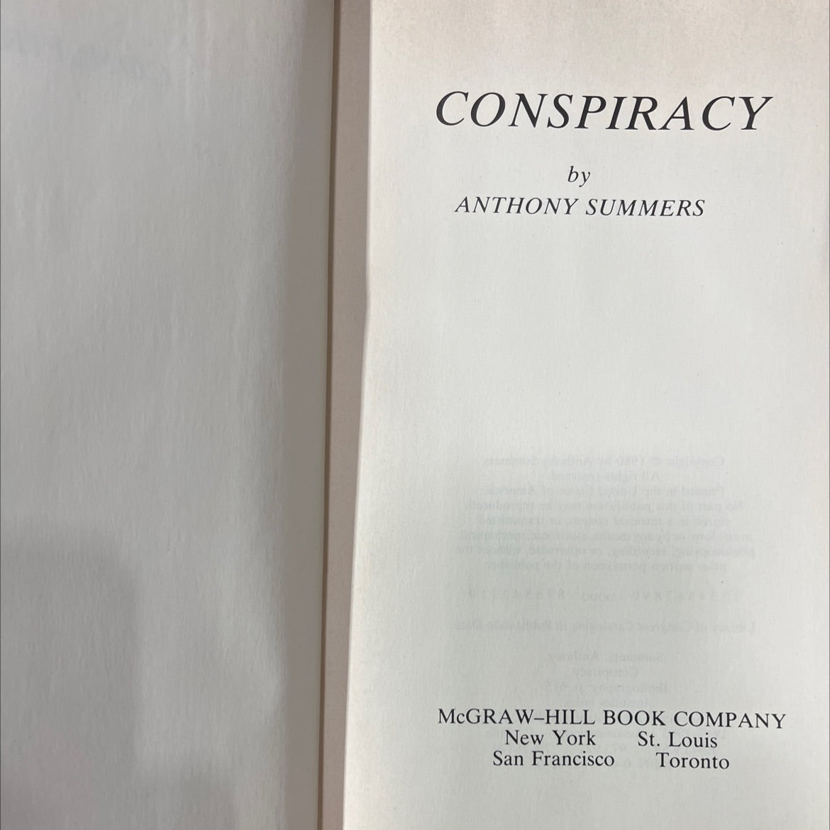 conspiracy book, by anthony summers, 1980 Hardcover image 2