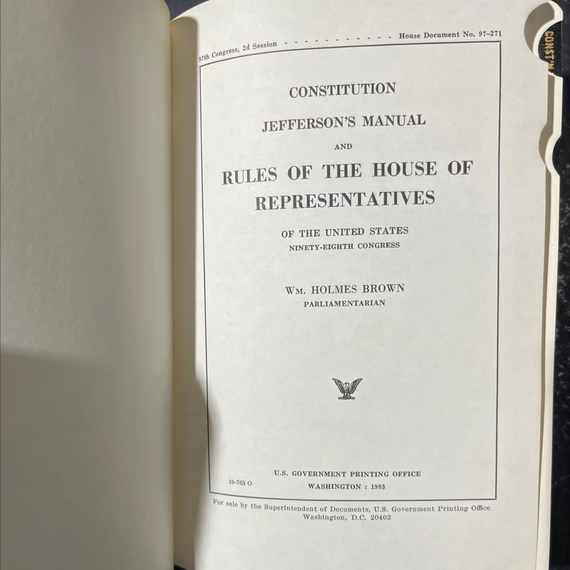 constitution jefferson's manual and rules of the house of representatives of the united states book, by wm. holmes image 2