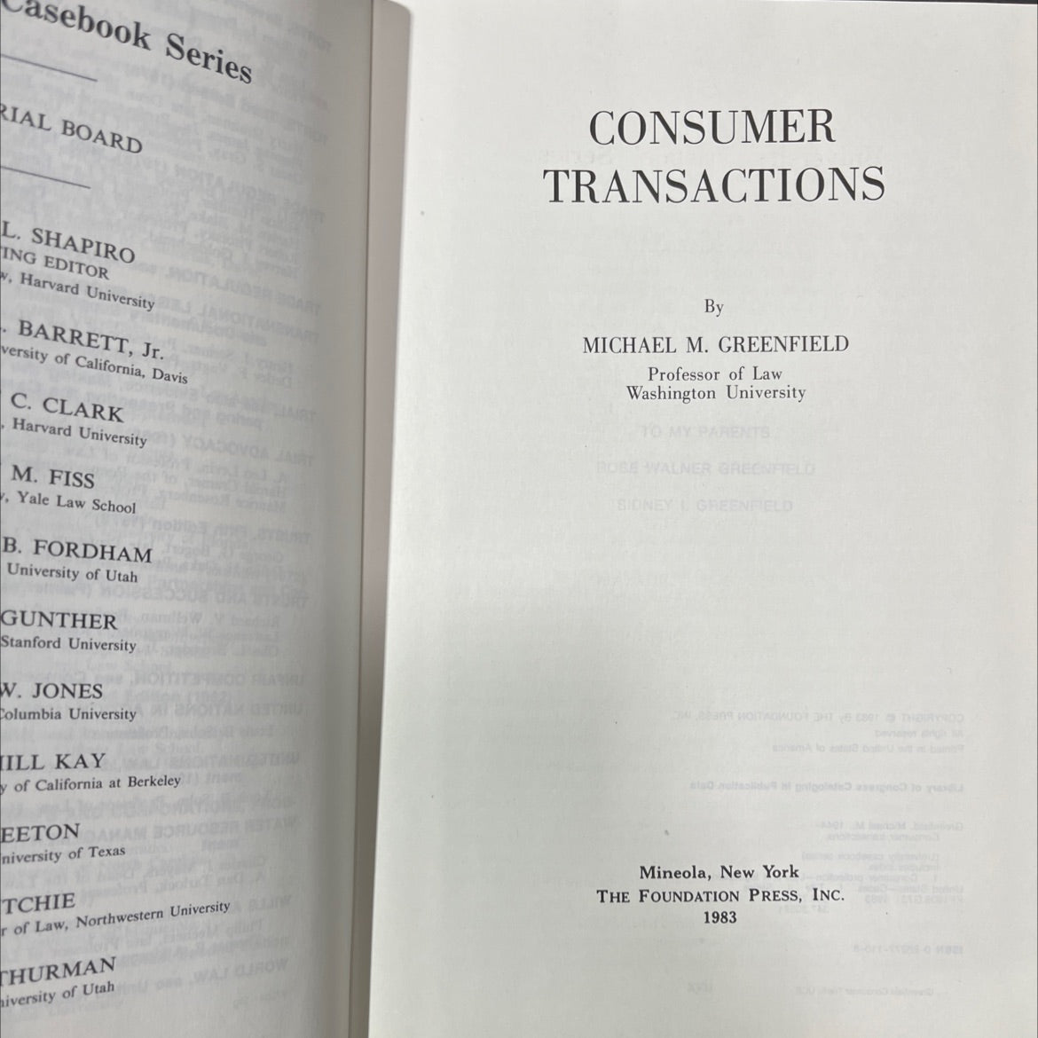 consumer transactions book, by michael m. greenfield, 1983 Hardcover image 2