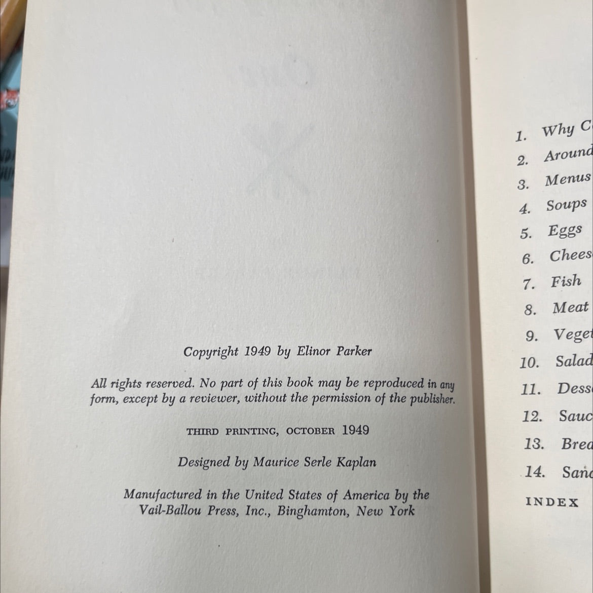 cooking for one book, by elinor parker, 1949 Hardcover image 3