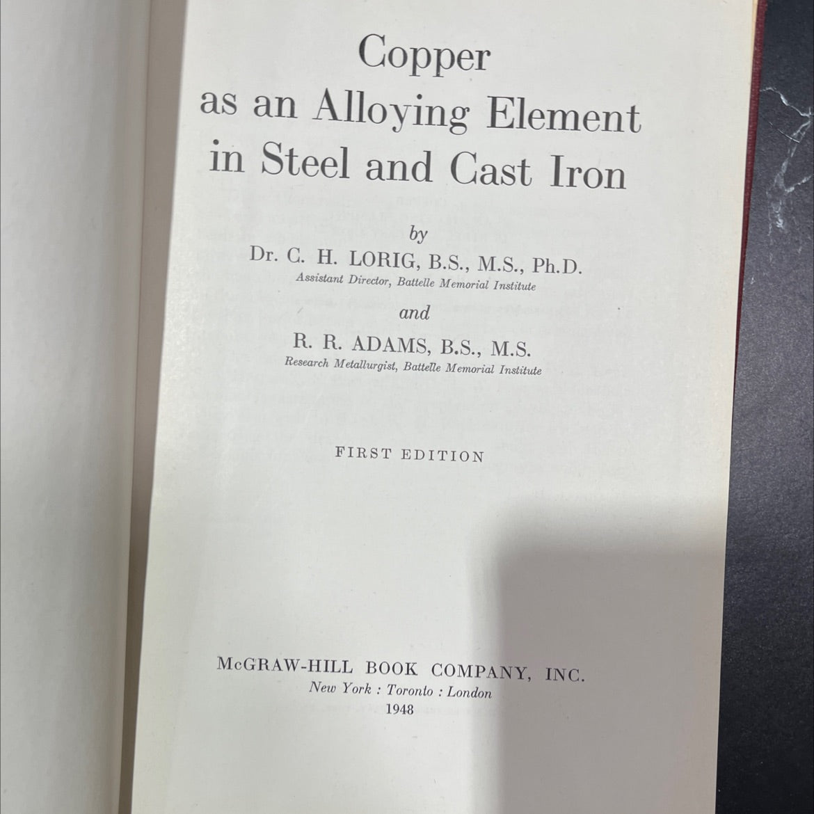 copper as an alloying element in steel and cast iron book, by dr. c. h. lorig, r. r. adams, 1948 Hardcover, Vintage image 2