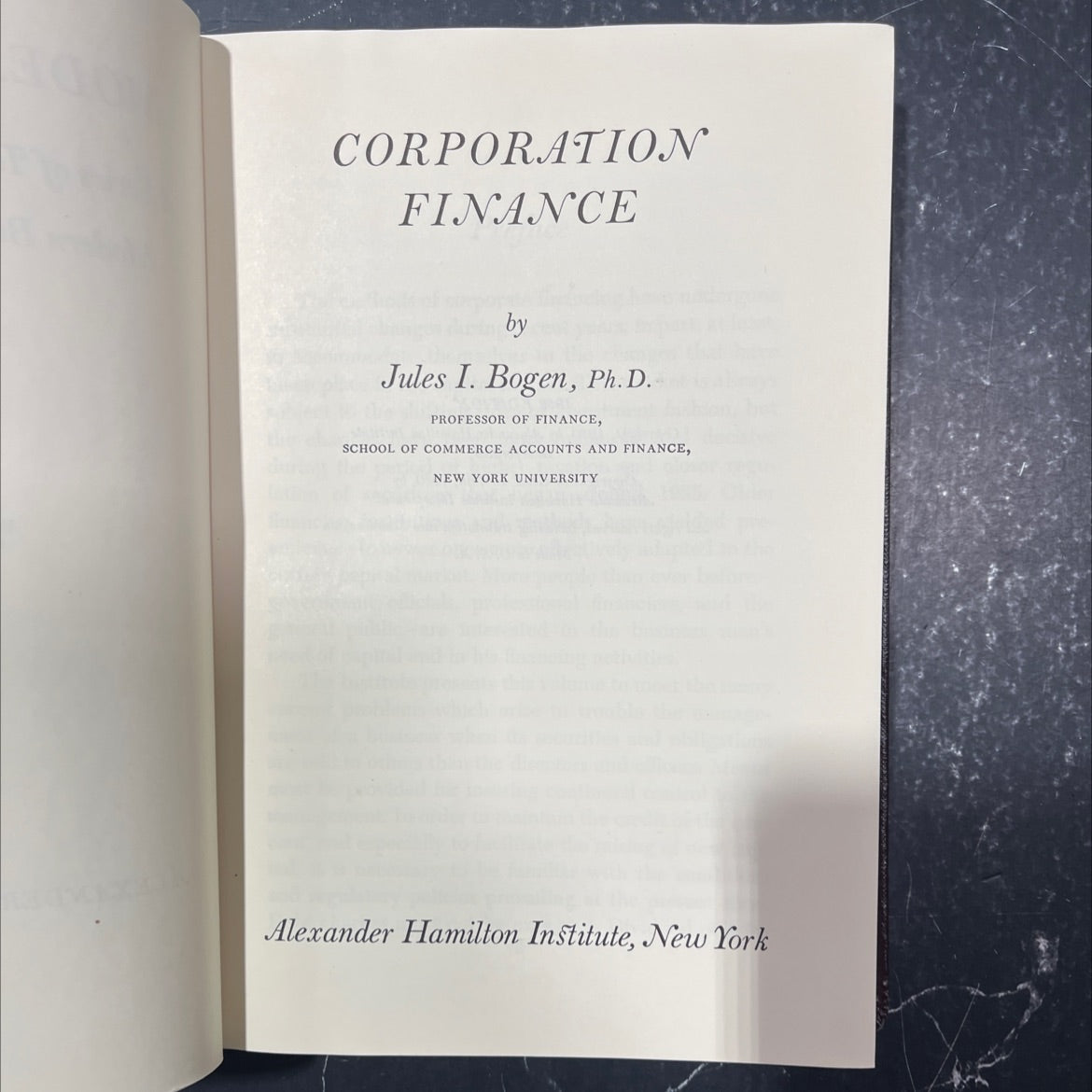 corporation finance book, by Jules I. Bogen, Ph.D., 1958 Leather image 2