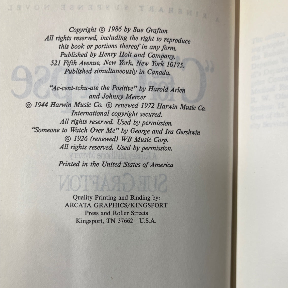 corpse book, by Sue Grafton, 1986 Hardcover image 3