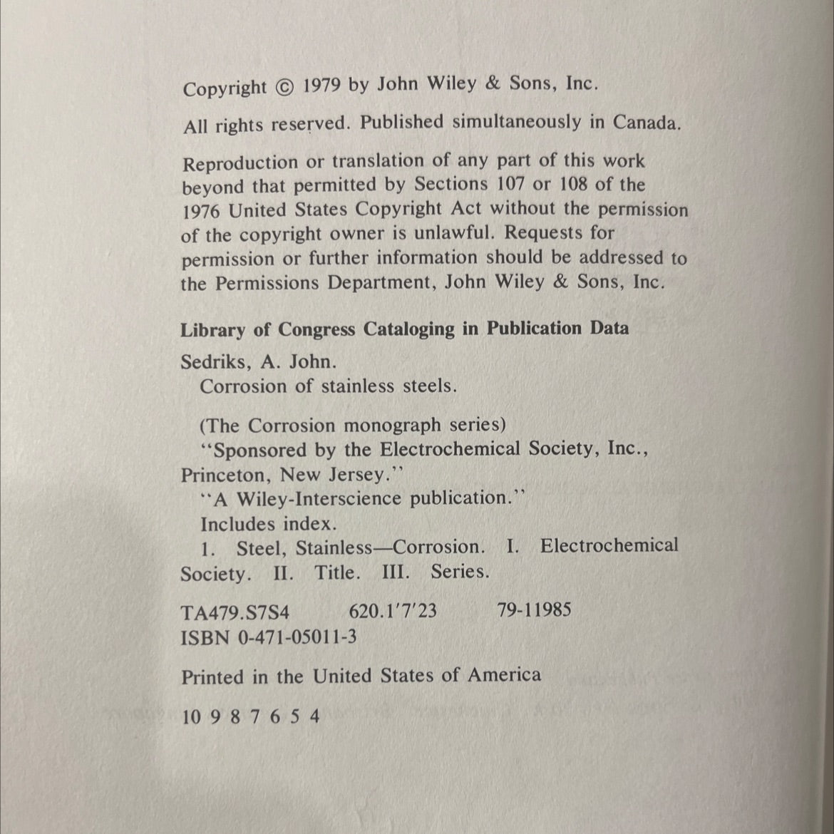 corrosion of stainless steels book, by A. John Sedriks, 1979 Hardcover image 3