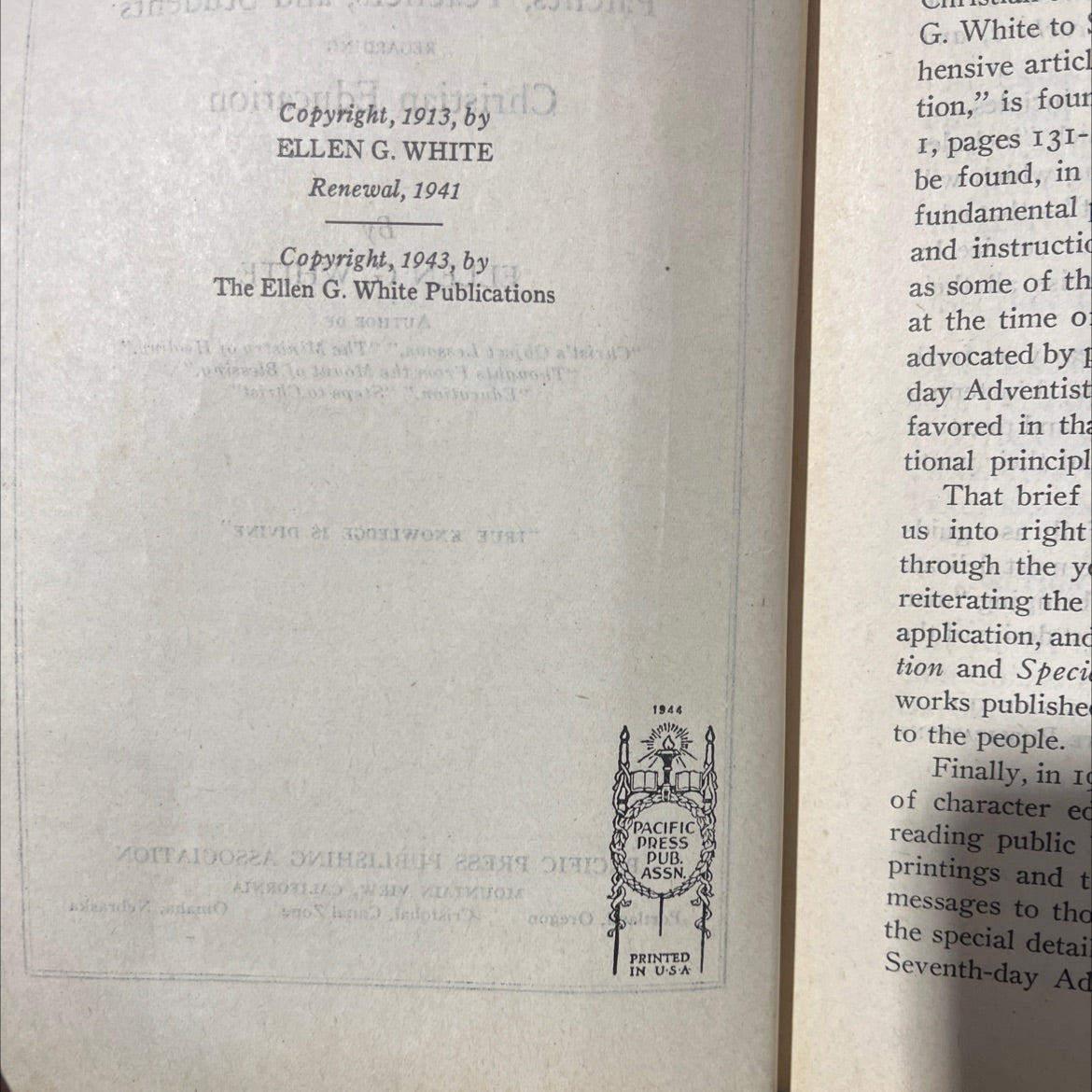 counsels to parents, teachers, and students regarding christian education book, by ellen g. white, 1943 Hardcover image 3