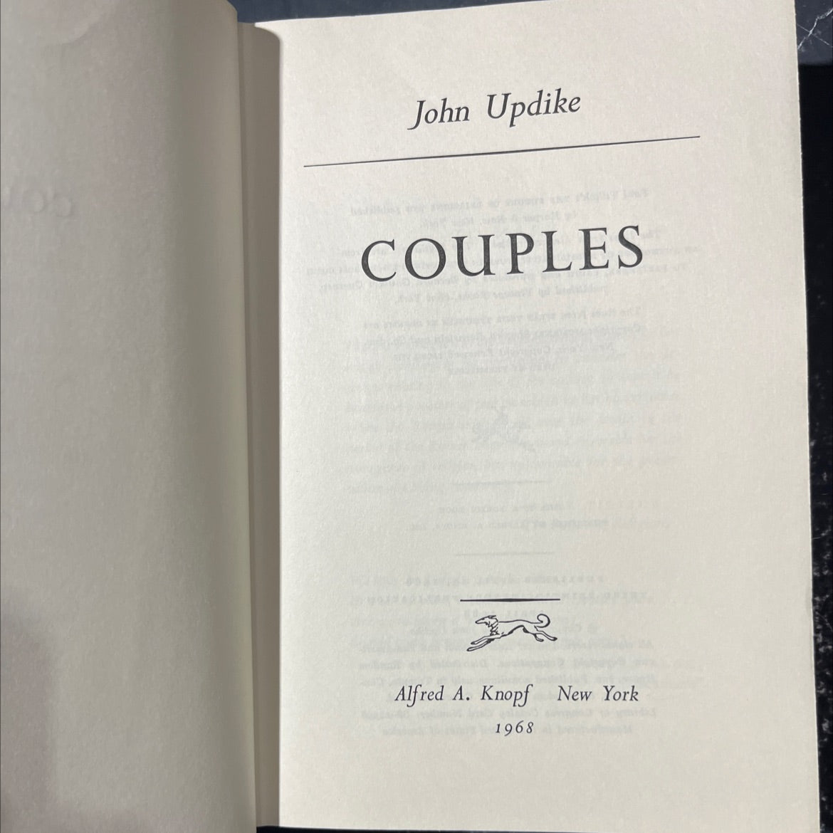 couples book, by John Updike, 1968 Hardcover image 2