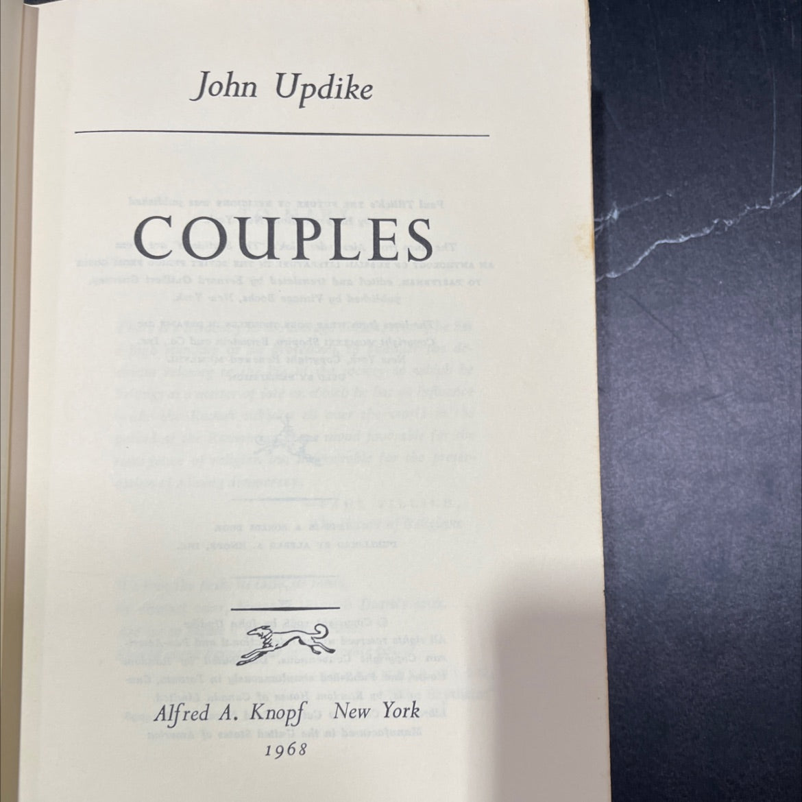 couples book, by John Updike, 1968 Hardcover, Vintage image 2