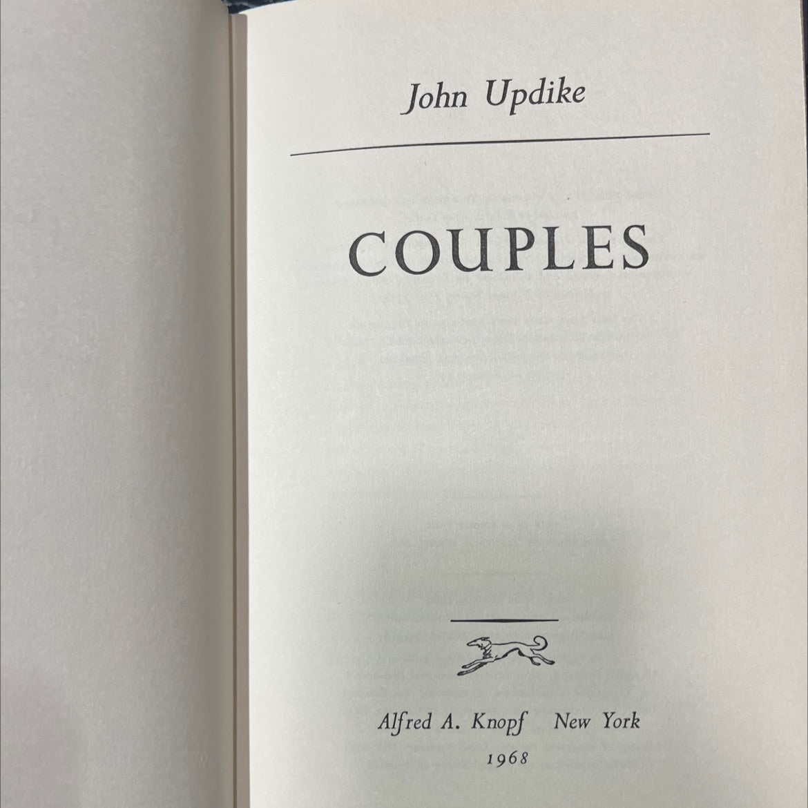 couples book, by john updike, 1968 Hardcover image 2