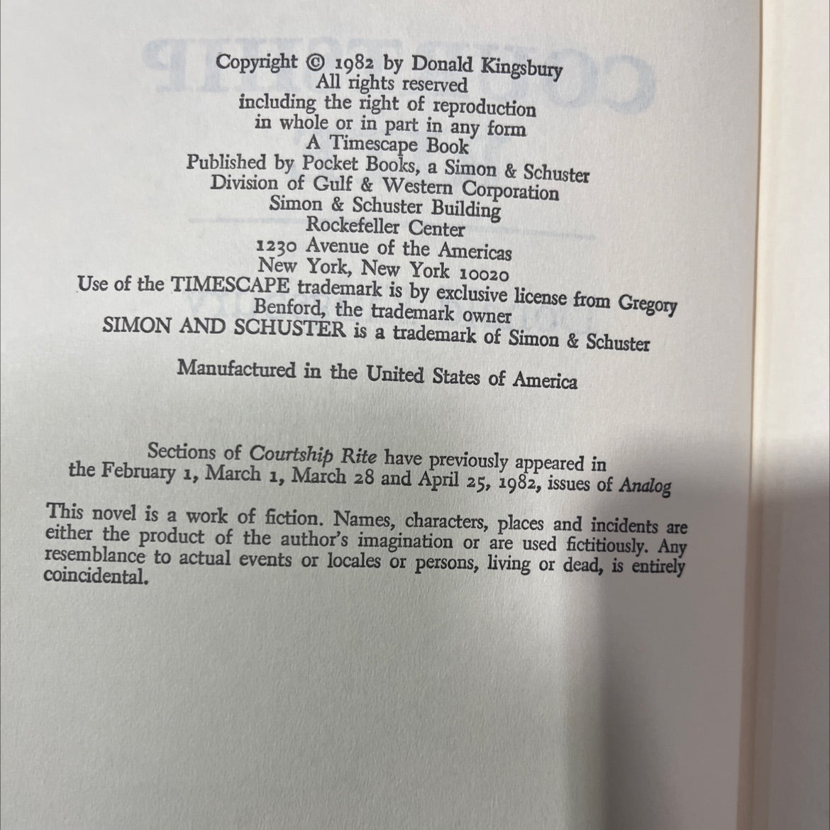 courtship rite book, by Donald Kingsbury, 1982 Hardcover image 3