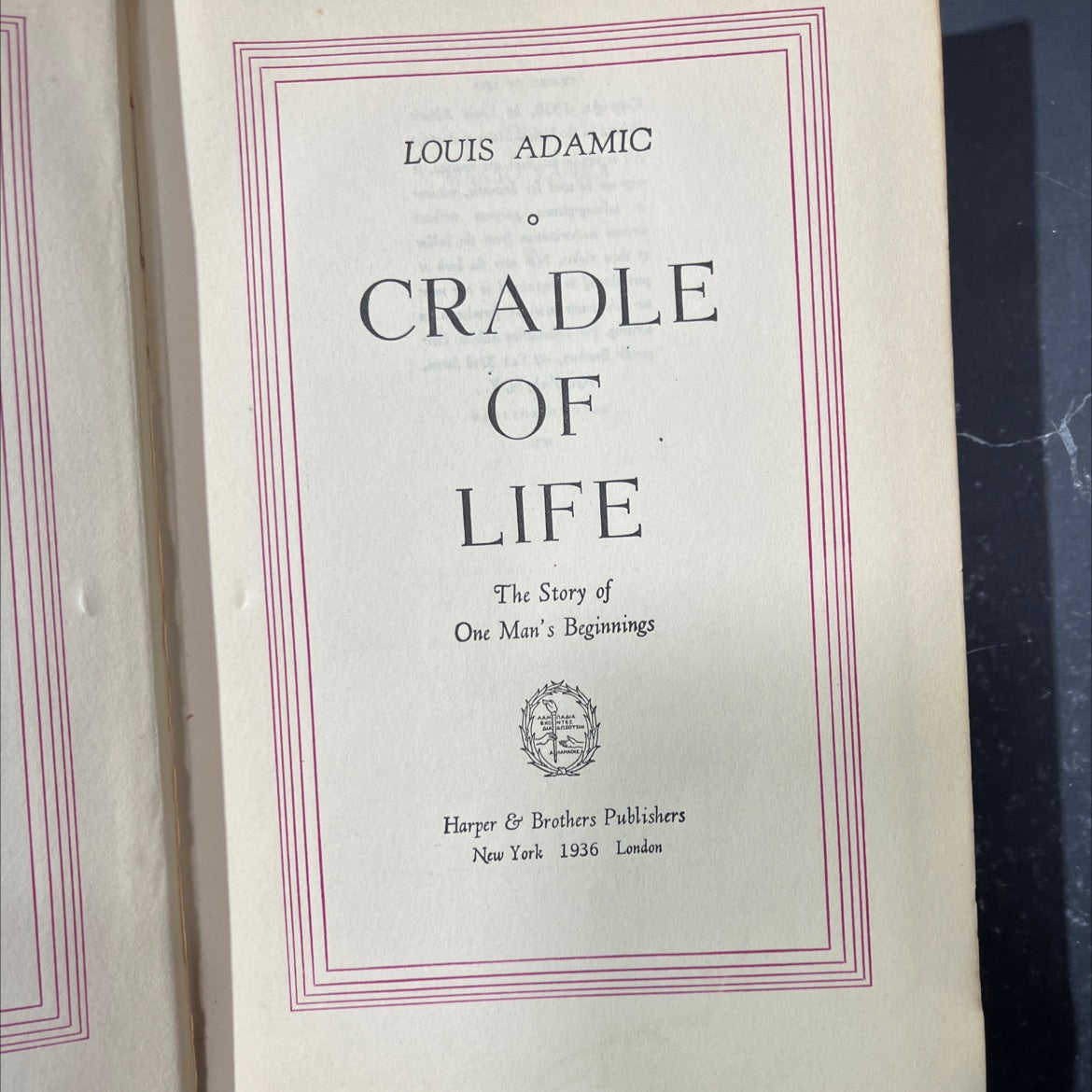 cradle of life book, by louis adamic, 1936 Hardcover image 2