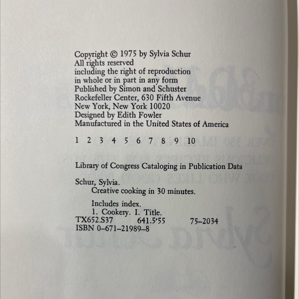 creative cooking in 30 minutes book, by Sylvia Schur, 1975 Hardcover image 3