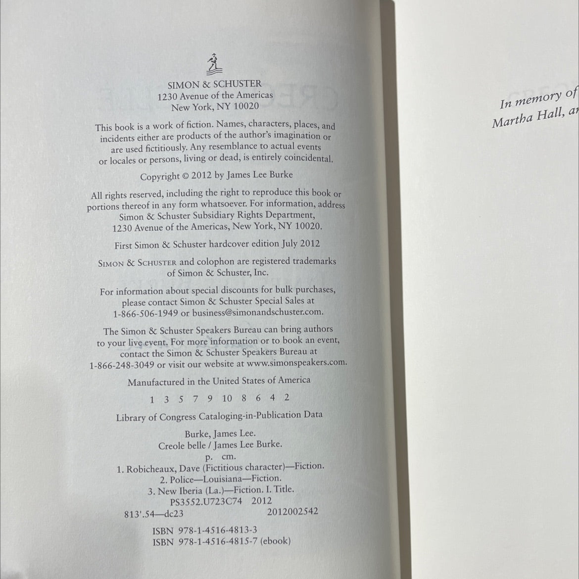 SIGNED creole belle book, by james lee burke, 2012 Hardcover image 3