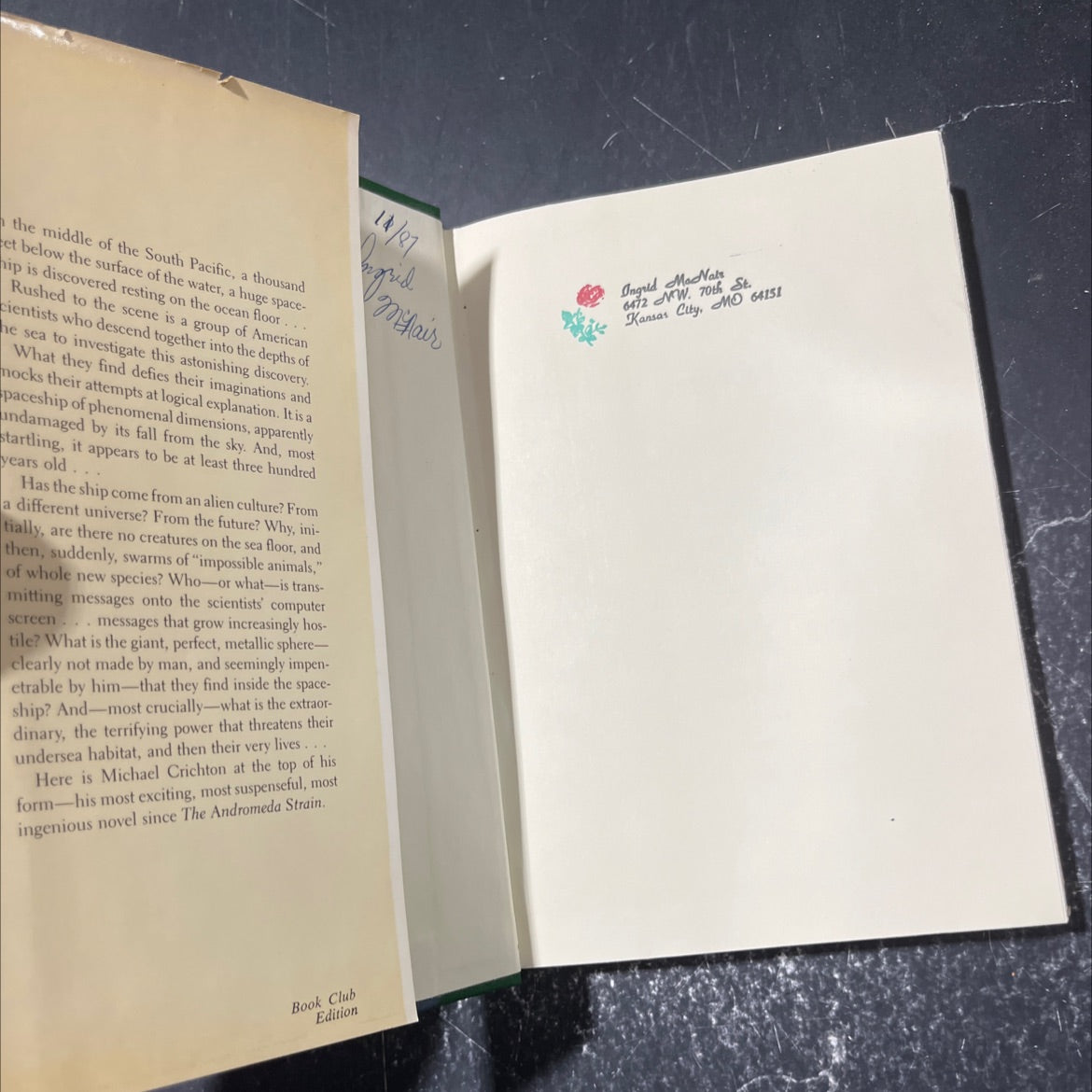 crichton sphere book, by michael crichton, 1987 Hardcover image 4