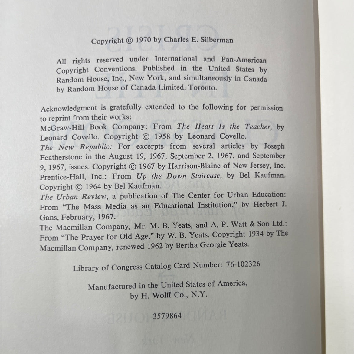 crisis in the classroom the remaking of american education book, by Charles E. Silberman, 1970 Hardcover image 3
