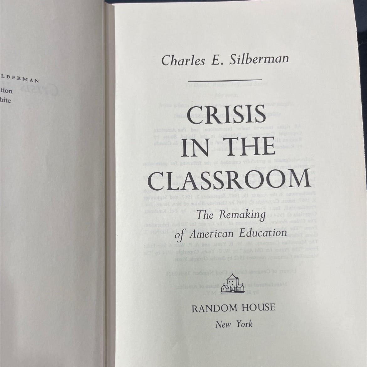 crisis in the classroom the remaking of american education book, by Charles E. Silberman, 1970 Hardcover image 2