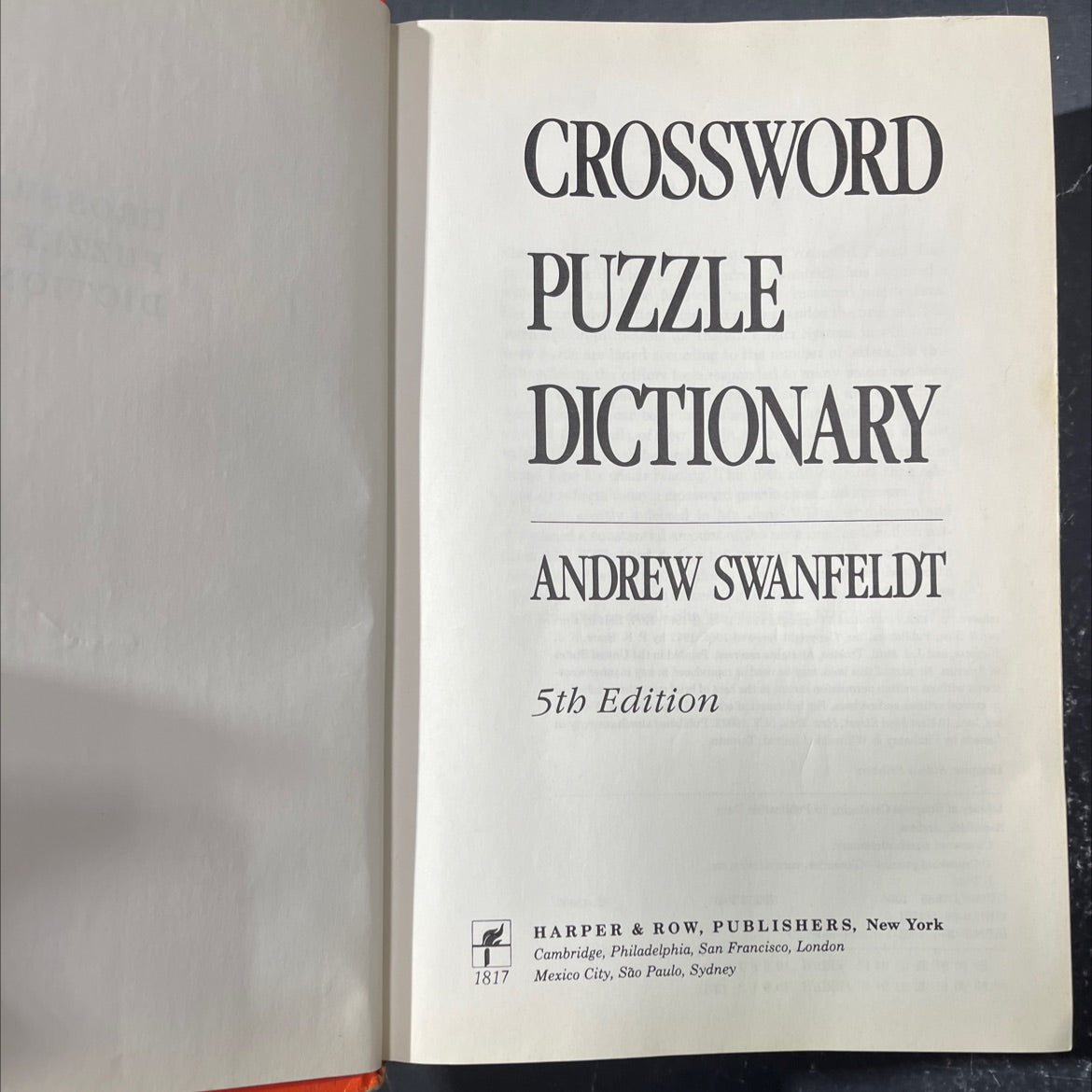 crossword puzzle dictionary book, by andrew swanfeldt, 1984 Hardcover image 2