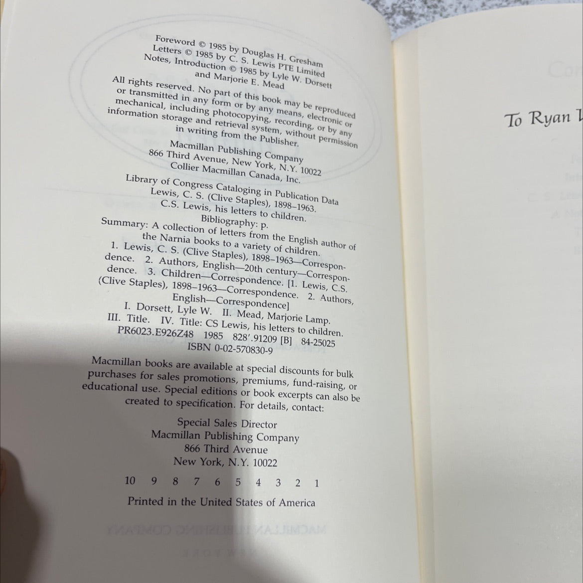 cs lewis, his letters to children book, by c. s. lewis, 1985 Hardcover image 3