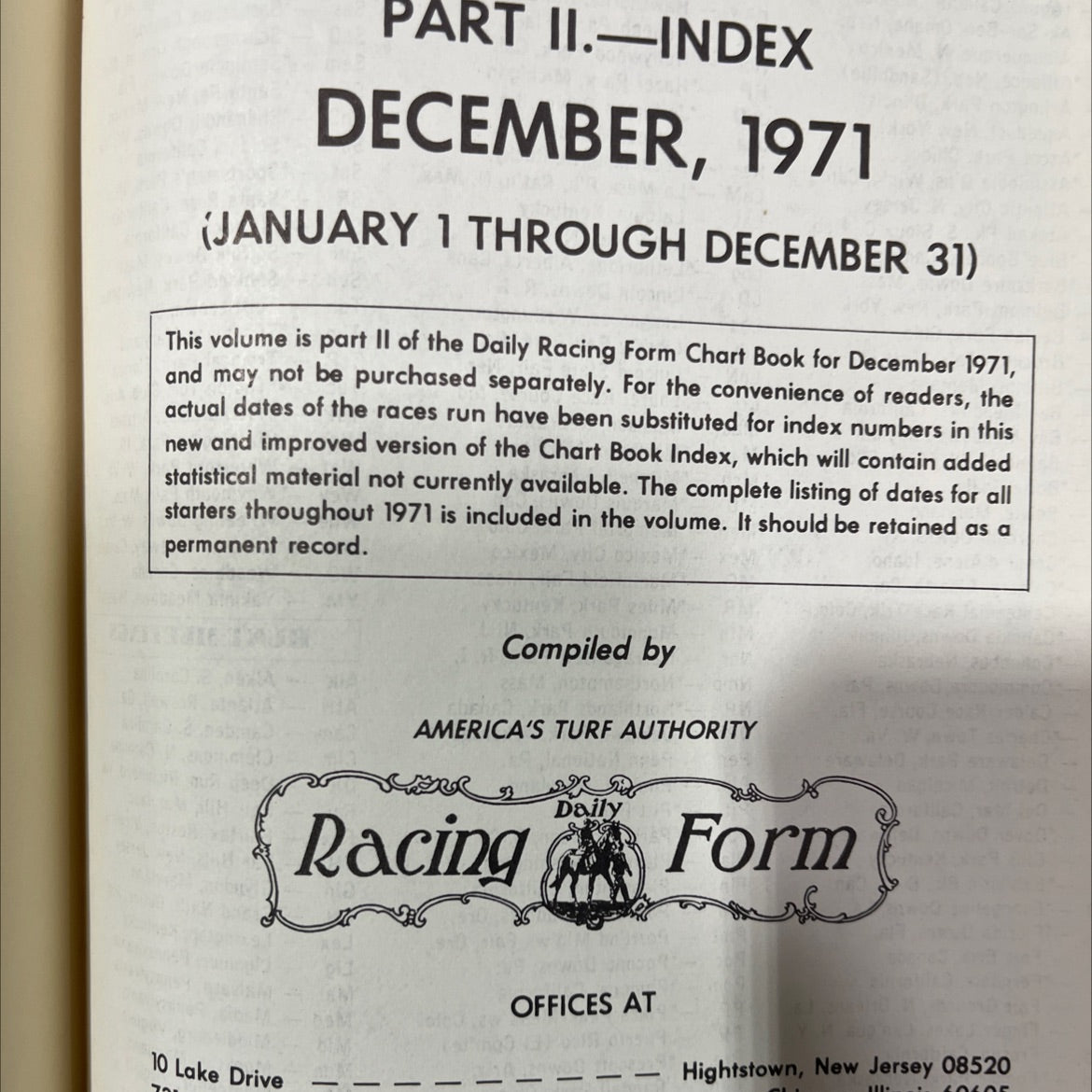 daily racing form chart book part ii - index december 1971 book, by unknown, 1971 Hardcover image 3