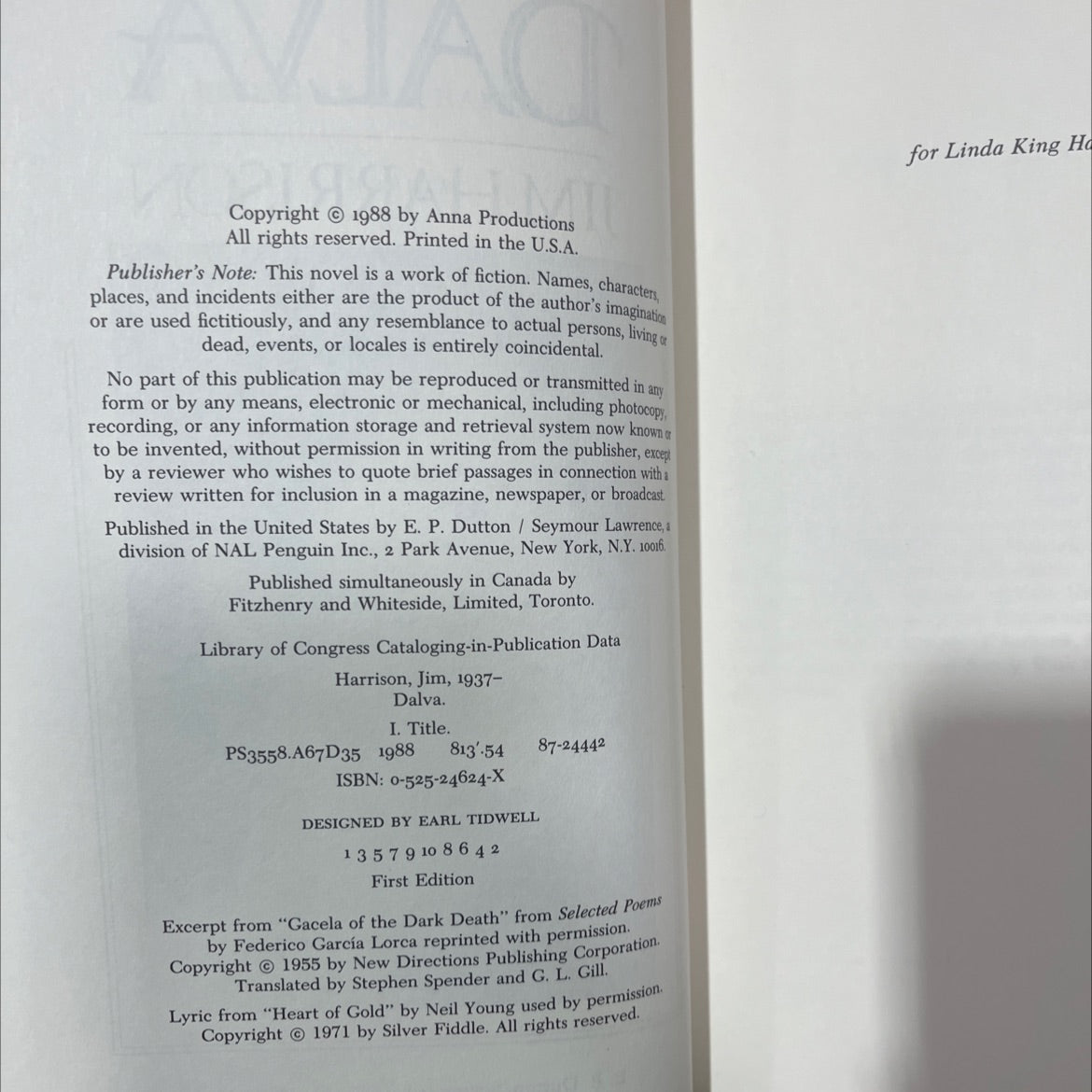 dalva book, by jim harrison, 1988 Hardcover, First Edition image 3
