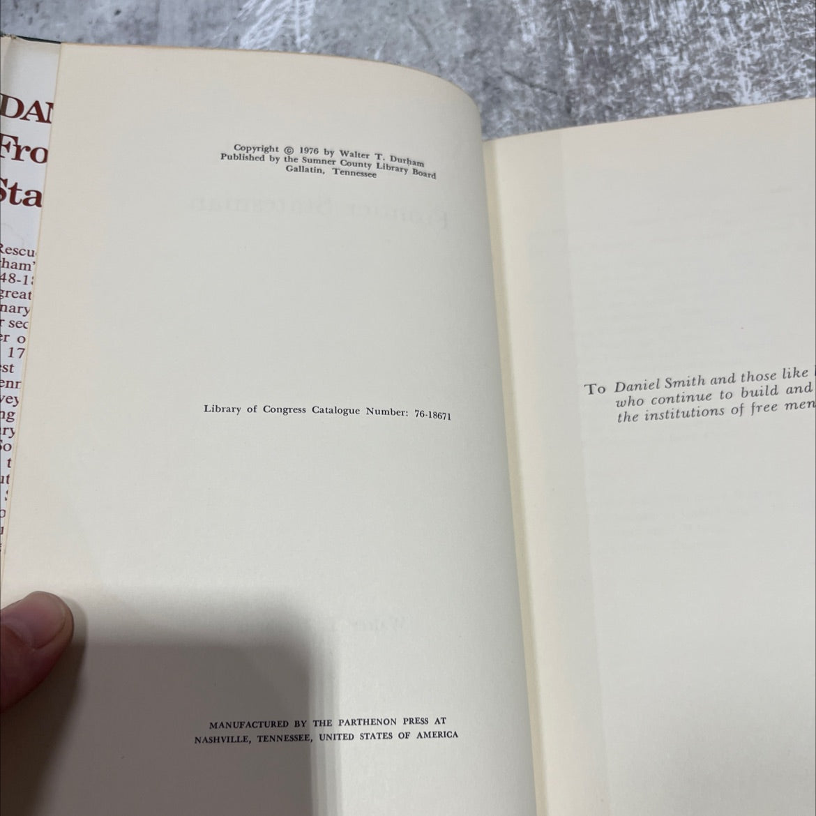daniel smith frontier statesman book, by walter t. durham, 1976 Hardcover image 3