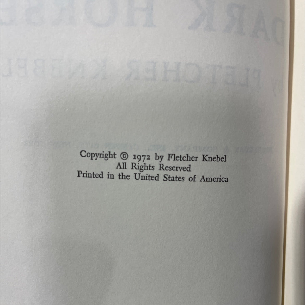 dark horse book, by fletcher knebel, 1972 Hardcover image 3