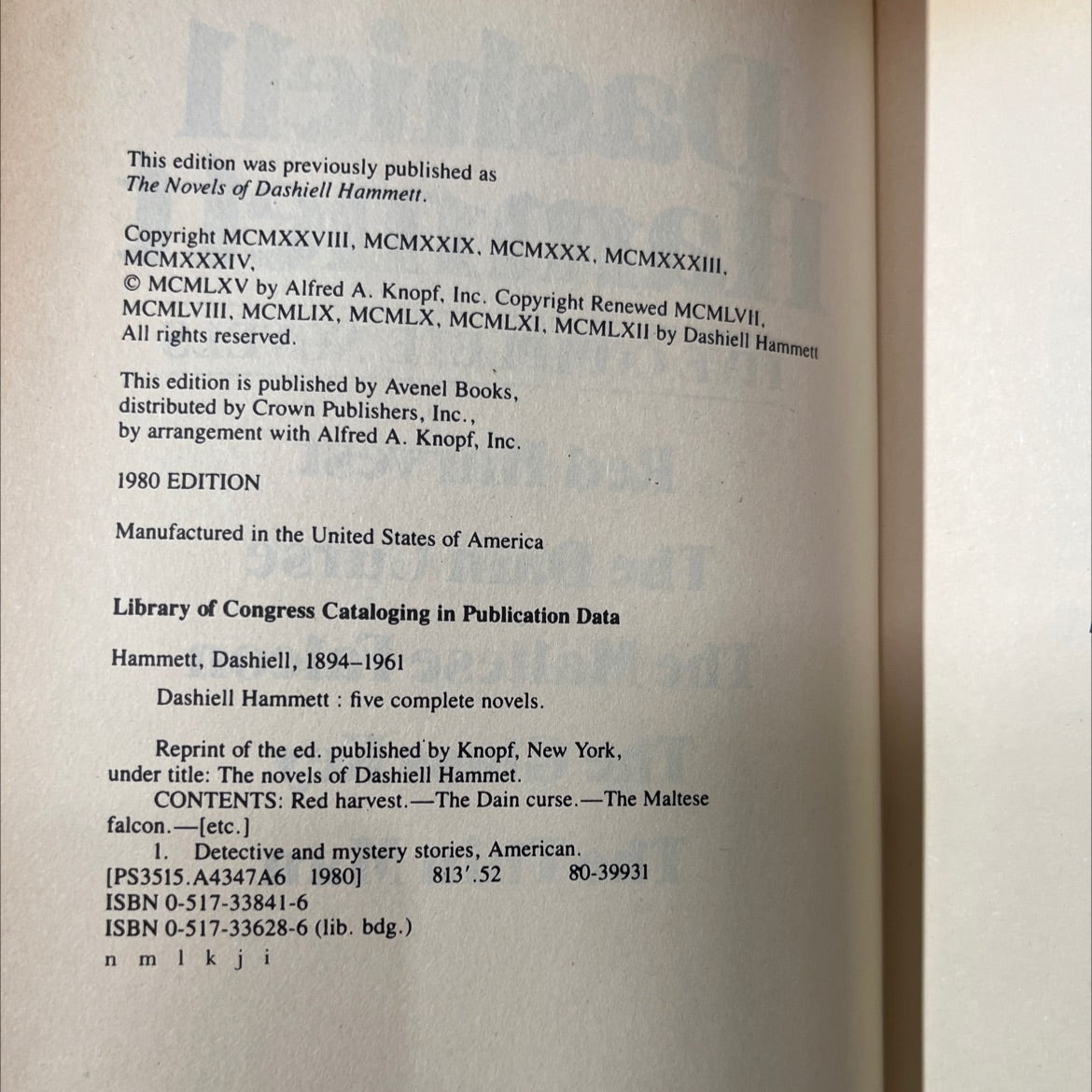 dashiell hammett five complete novels book, by Dashiell Hammett, 1980 Hardcover image 3