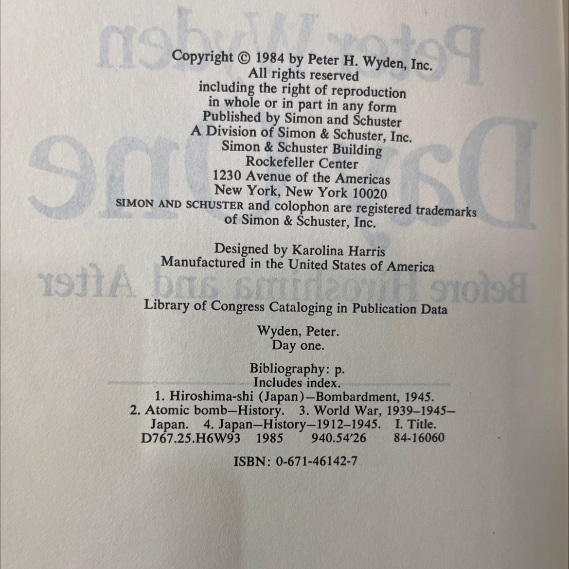 day one book, by Peter Wyden, 1984 Hardcover image 3