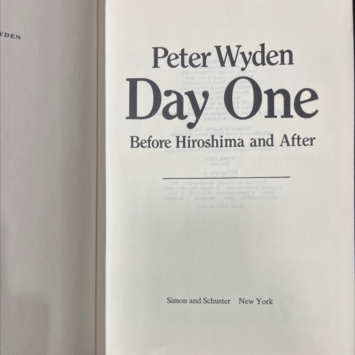 day one book, by Peter Wyden, 1984 Hardcover image 2