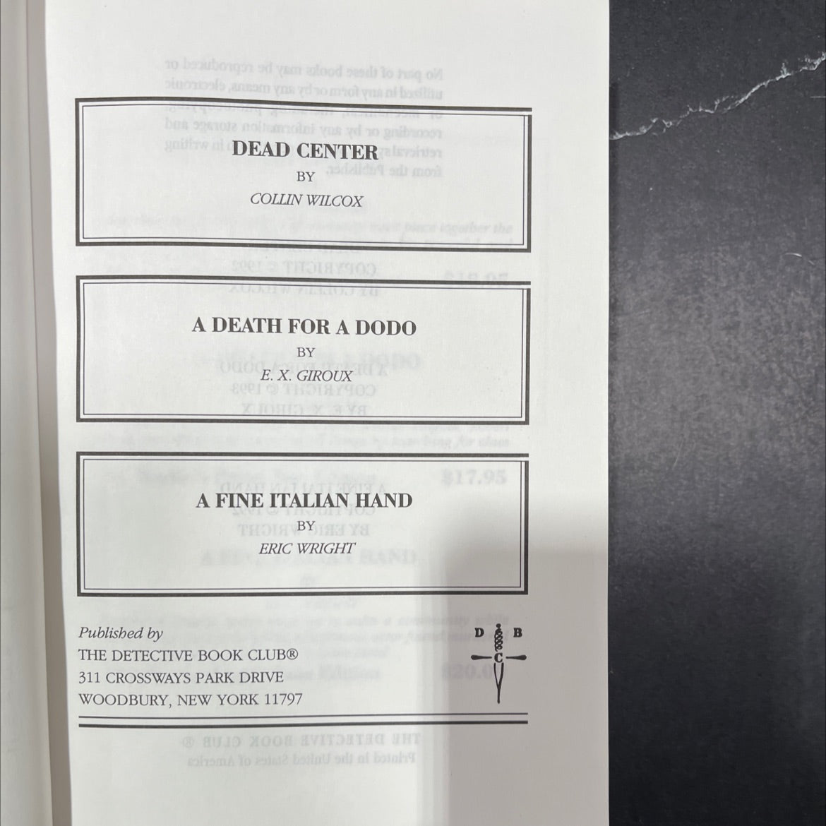 dead center book, by collin wilcox, 1992 Hardcover image 2