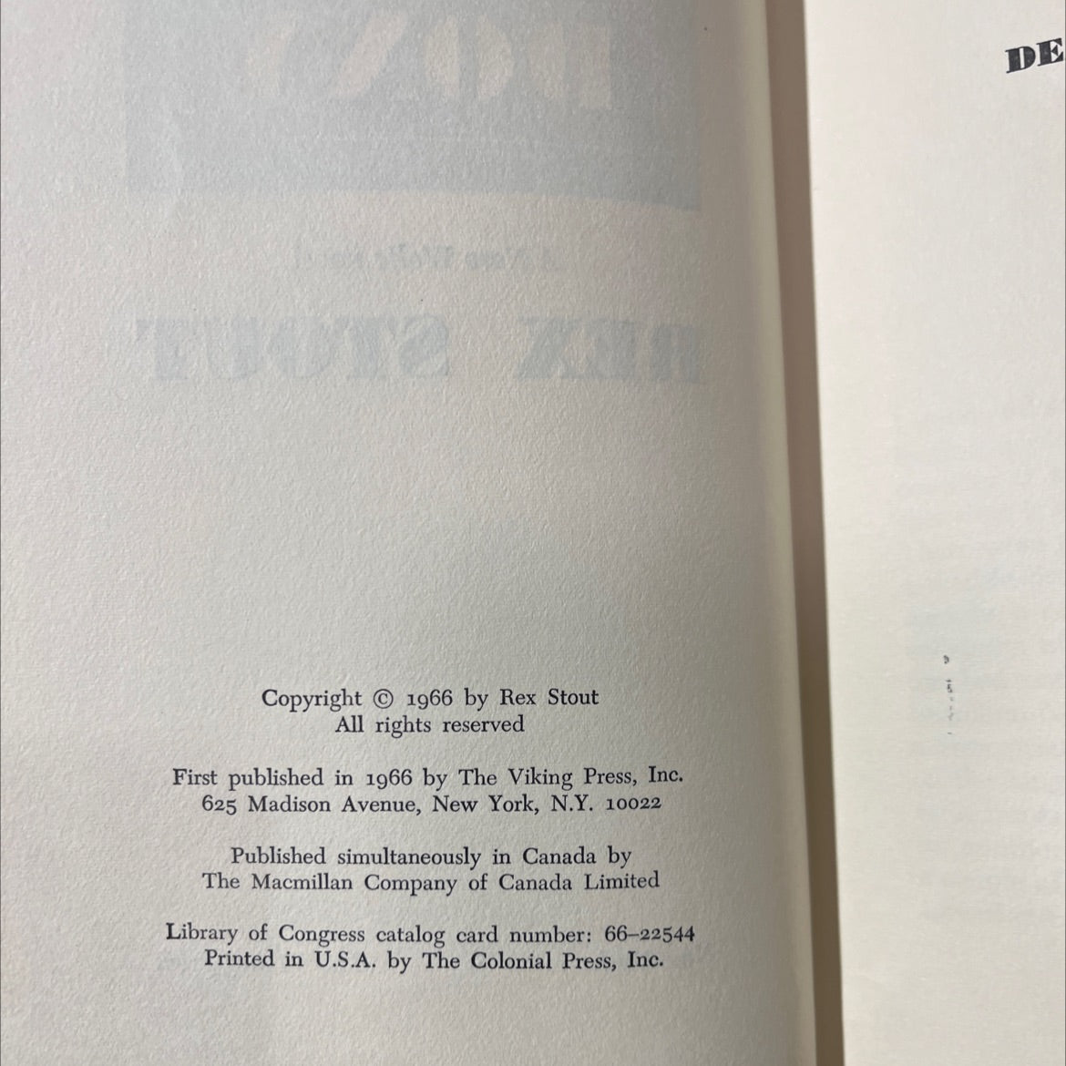 death of a doxy book, by rex stout, 1966 Hardcover image 3