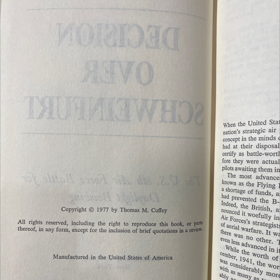 decision over schweinfurt book, by Thomas M. Coffey, 1977 Hardcover image 3