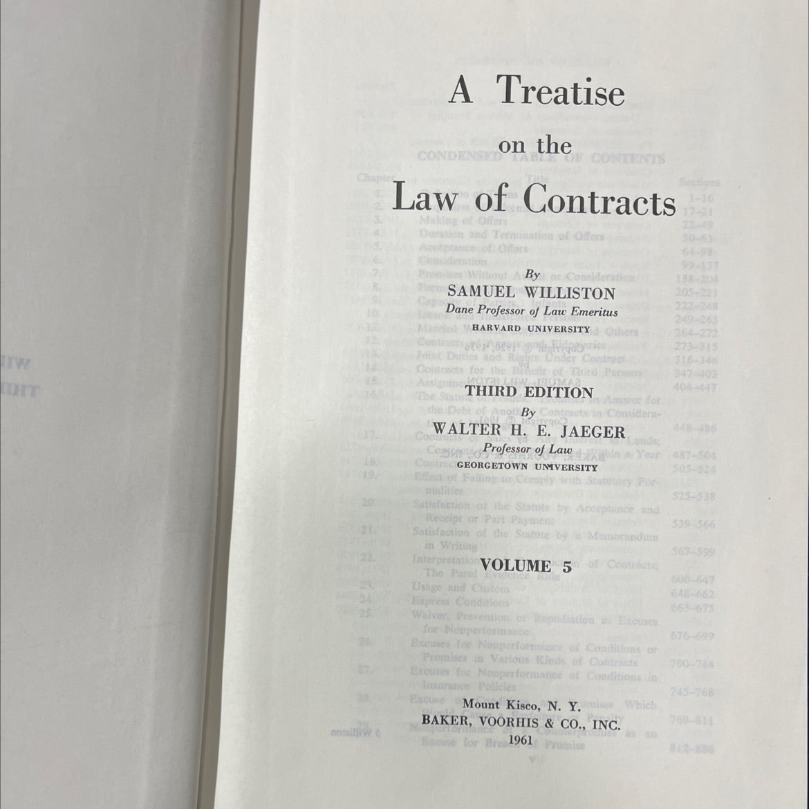 a treatise on the law of contracts book, by samuel williston, 1961 Hardcover image 2