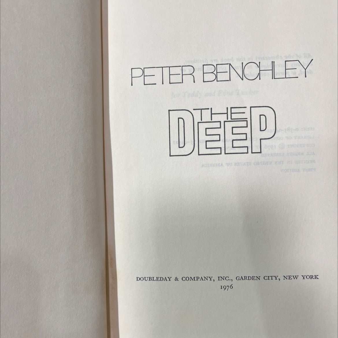 deep sja book, by peter benchley, 1976 Hardcover image 2
