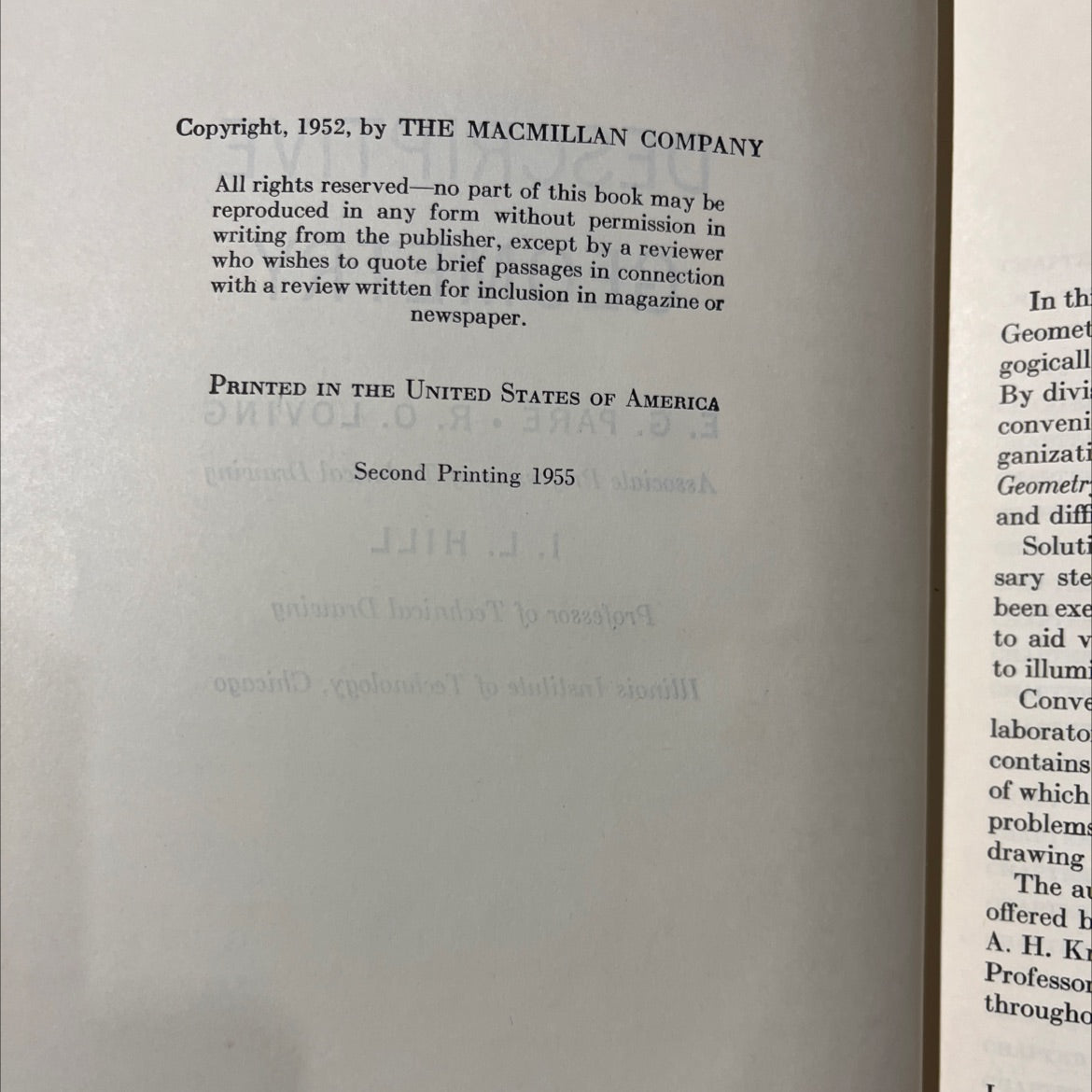 descriptive geometry book, by e. g. paré, r. o. loving, i. l. hill, 1955 Hardcover image 3