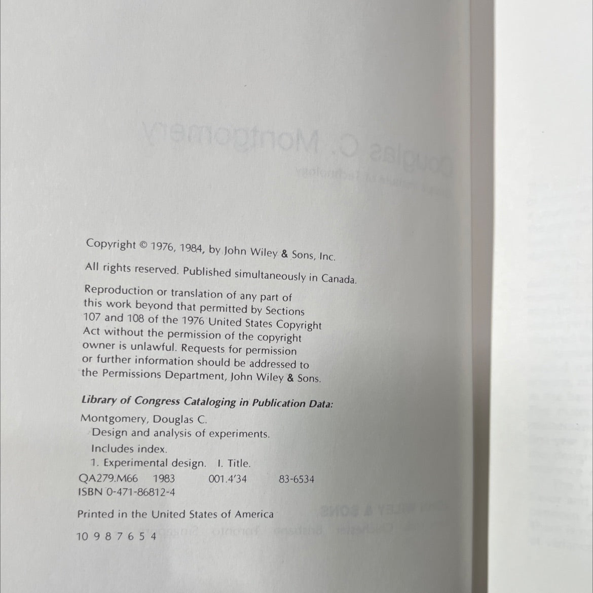 design and analysis of experiments book, by Douglas C. Montgomery, 1984 Hardcover image 3