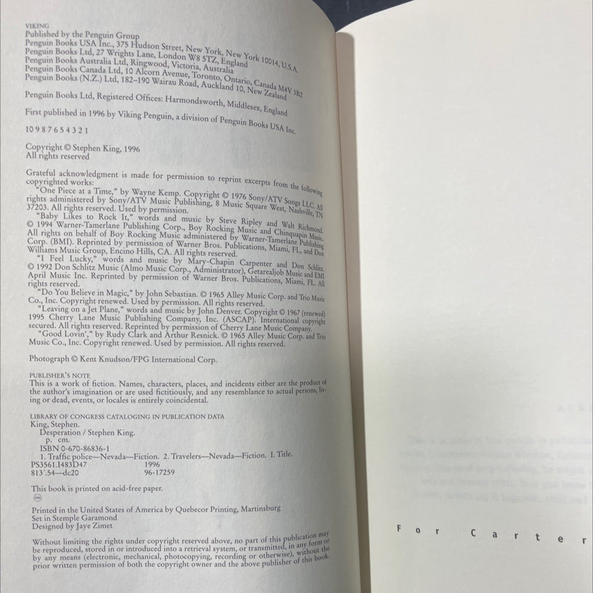 desperation book, by stephen king, 1996 Hardcover image 3