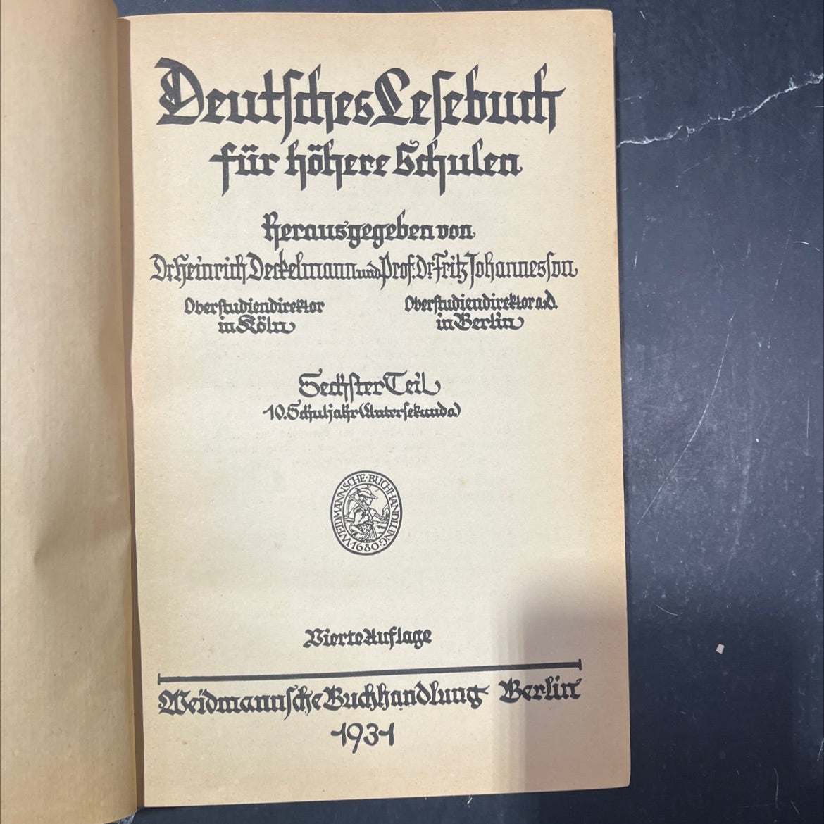 deutsches lesebuch für höhere schulen book, by dr heinrich deckelmann, prof dr fritz johannesson, 1931 Hardcover image 2