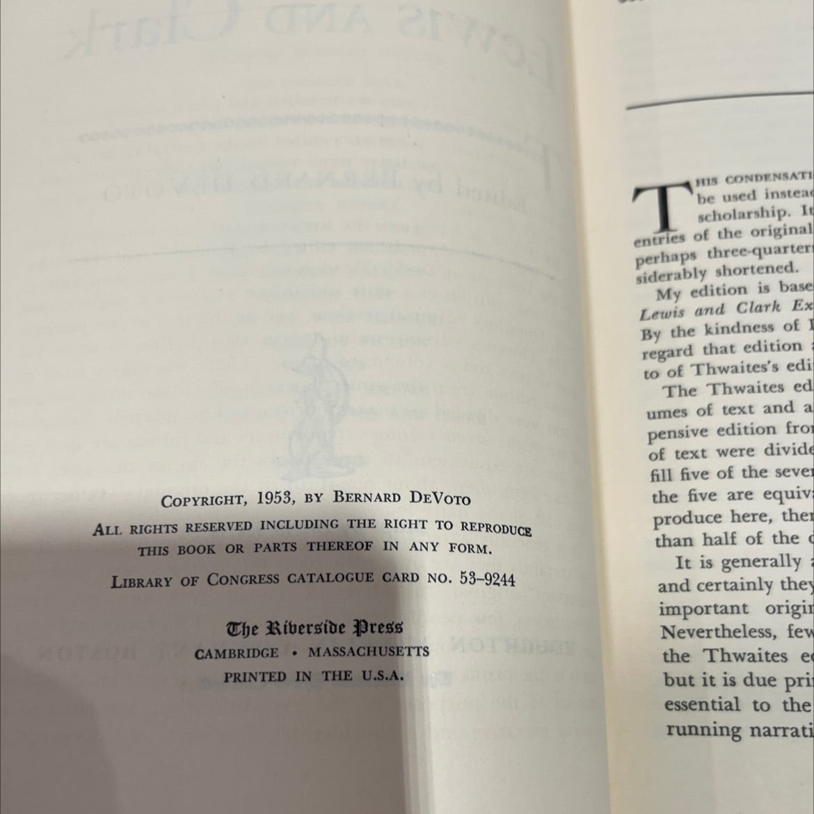 devoto le ire - down ca sure s the journals of lewis and clark book, by bernard devoto, 1953 Hardcover image 3