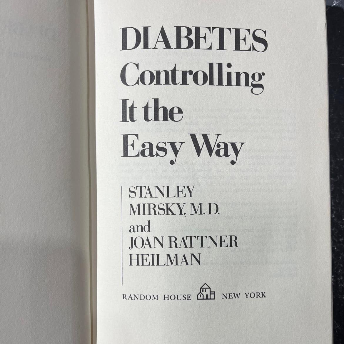 diabetes controlling it the easy way book, by stanley mirsky, m. d. and joan rattner heilman, 1981 Hardcover image 2