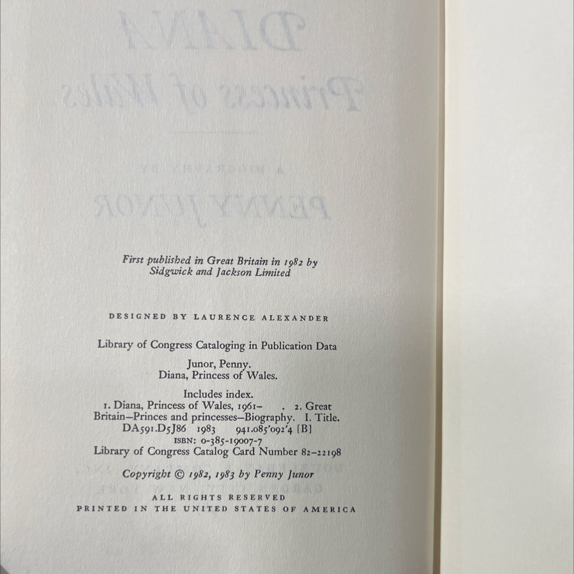 diana princess of wales book, by penny junor, 1983 Hardcover image 3