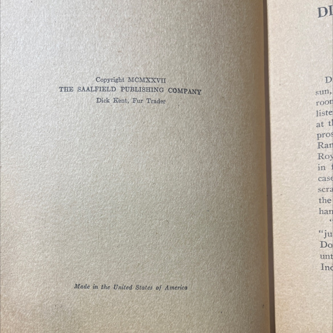 dick kent, fur trader book, by milton richards, 1927 Hardcover image 3