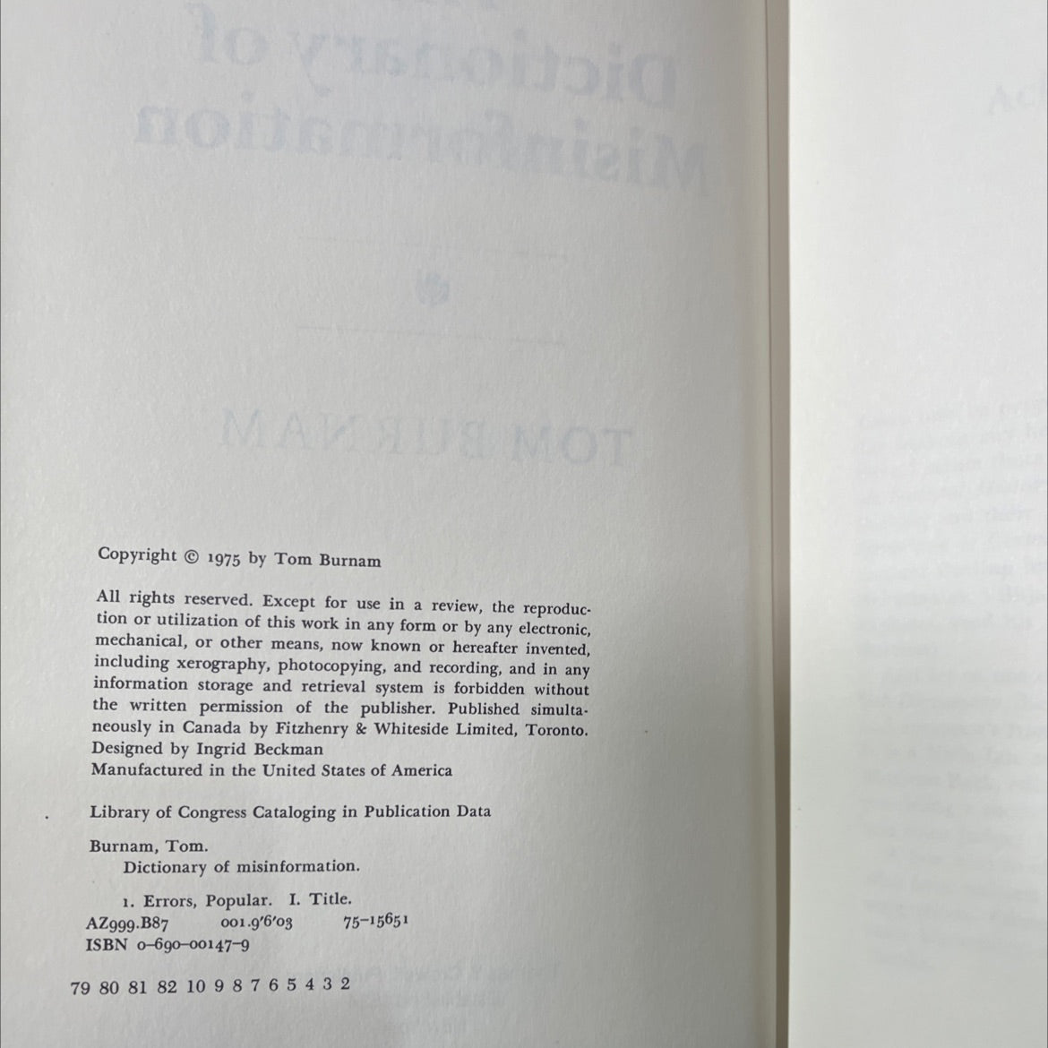 dictionary of misinformation book, by tom burnam, 1975 Hardcover image 3