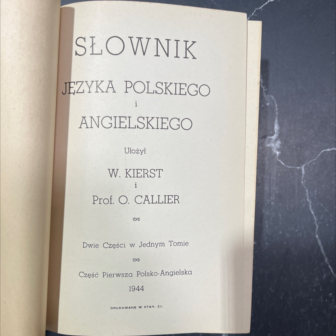 dictionary of the polish and english language book, by W. Kierst, Prof. O. Callier, 1944 Hardcover image 2