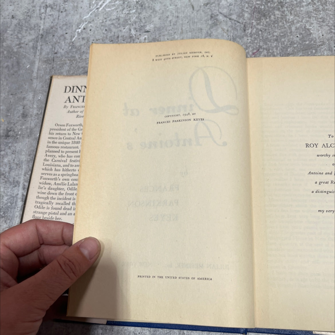 dinner at antoine's book, by frances parkinson keyes, 1948 Hardcover image 3